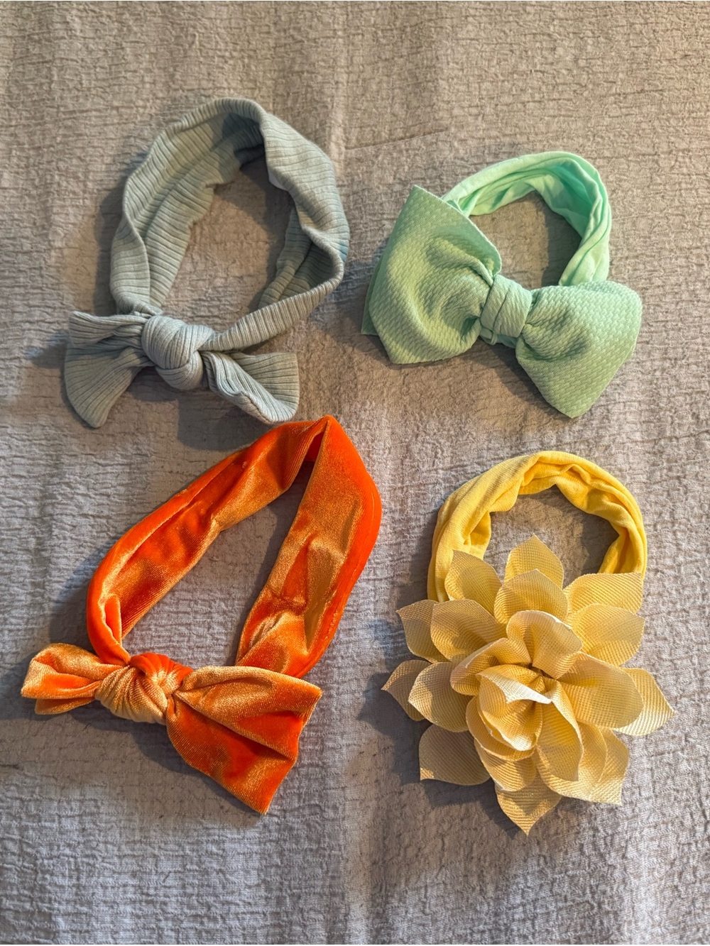 Kids Floral & Bow Headband Set - Mint, Light Gray, Orange, Yellow